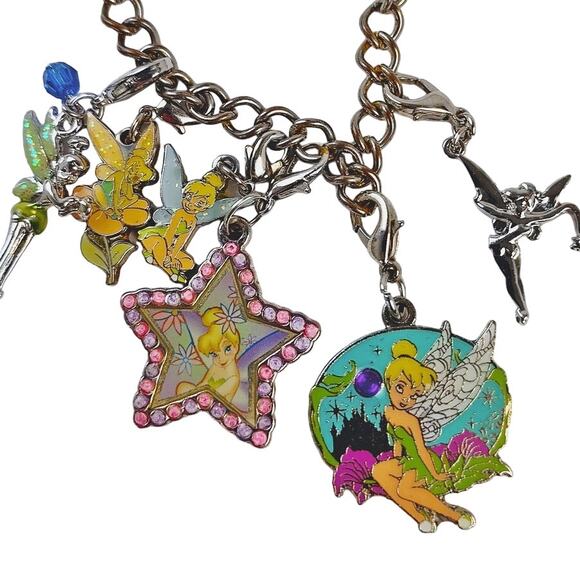 Disney Tinker Bell 6 Charm Silver-Toned Bracelet - Picture 1 of 9